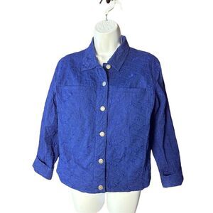 Chico's Women's Blue Geometric Button Front Jacket Size 1 Casual